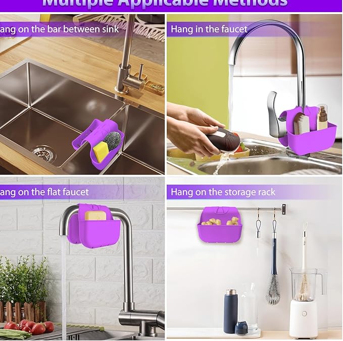 Sponge Holder for Kitchen Sink, Silicone Sink Saddle Caddy Organizer Rack