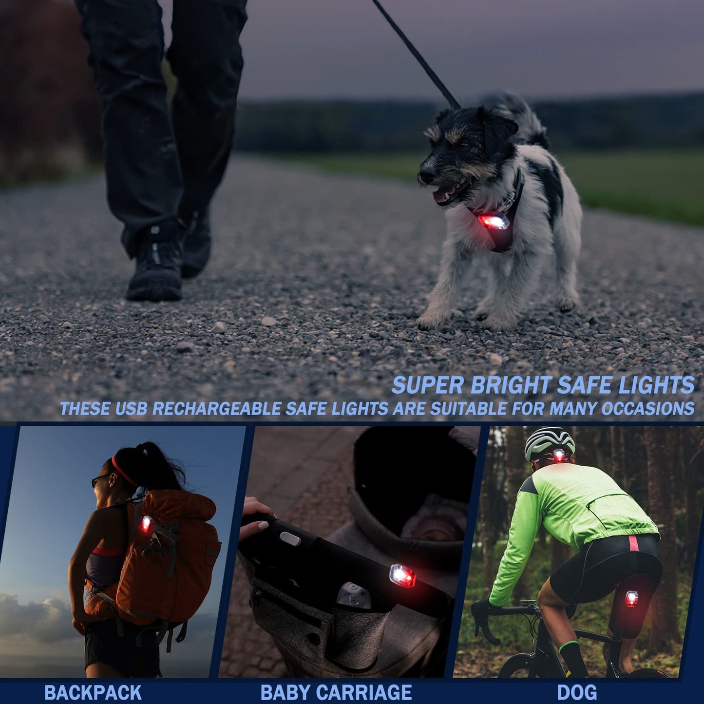Mudder Running Lights for Runners Rechargeable LED Safety Lamps USB Rechargeable Clip on Strobe Bicycle Tail Lamps with 5 Modes Flashing Bike Lights for Night Riding Walking Hiking Pet Dog(12 Pieces)