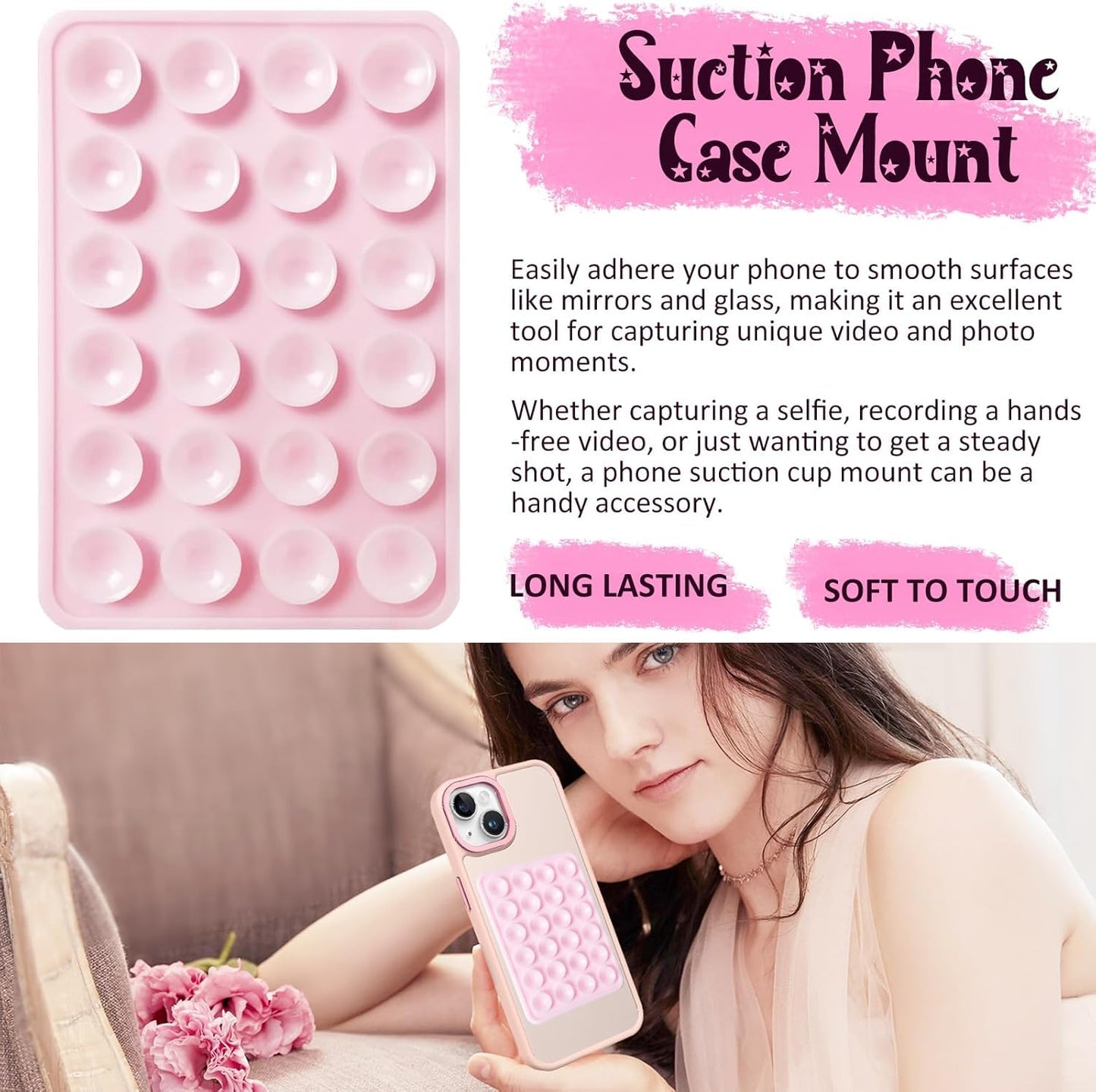 Suction Phone Case Mount, Silicon Adhesive Phone Accessory for iPhone and Android, Hands-Free Fidget Toy Mirror Shower Phone Holder, Tiktok Videos and Selfies Blue