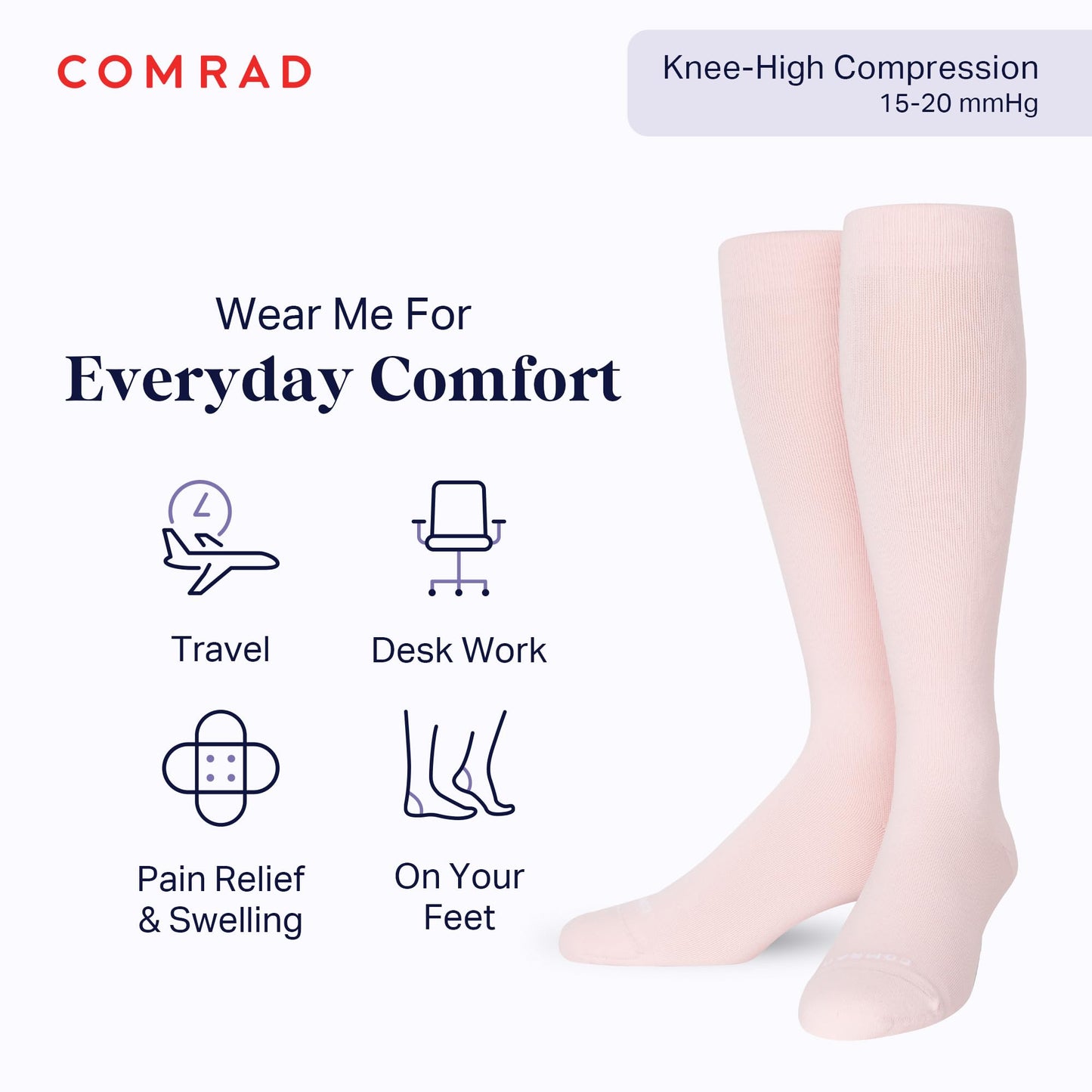 COMRAD | Premium and Stylish Compression Socks for Multipurpose Wear - Pink - Large