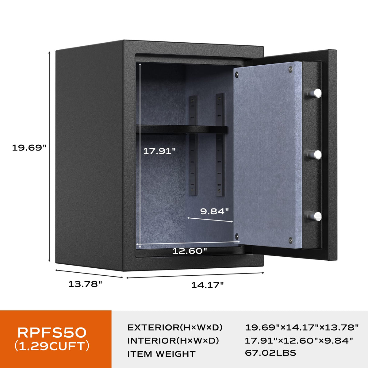 RPNB Deluxe Biometric Fireproof Safe Box,Digital Fingerprint Fireproof Waterproof Safe with Touch Screen,Removable Shelf and 3 Spoke Handle,Home Safes for Cash Documents Jewelry,1.29 Cubic Feet