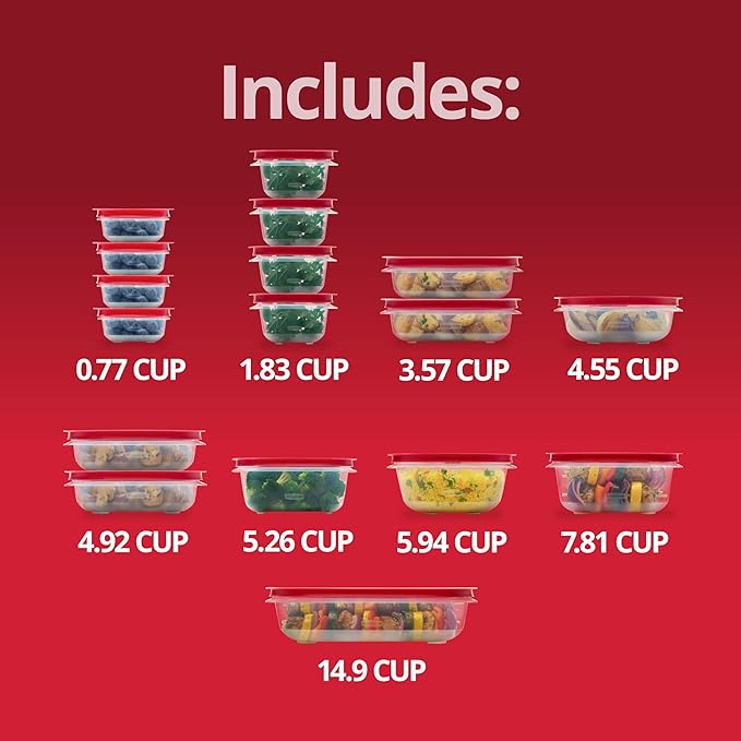 Rubbermaid EasyStore Rectangle, and Round Containers, 34-Piece Set, Food