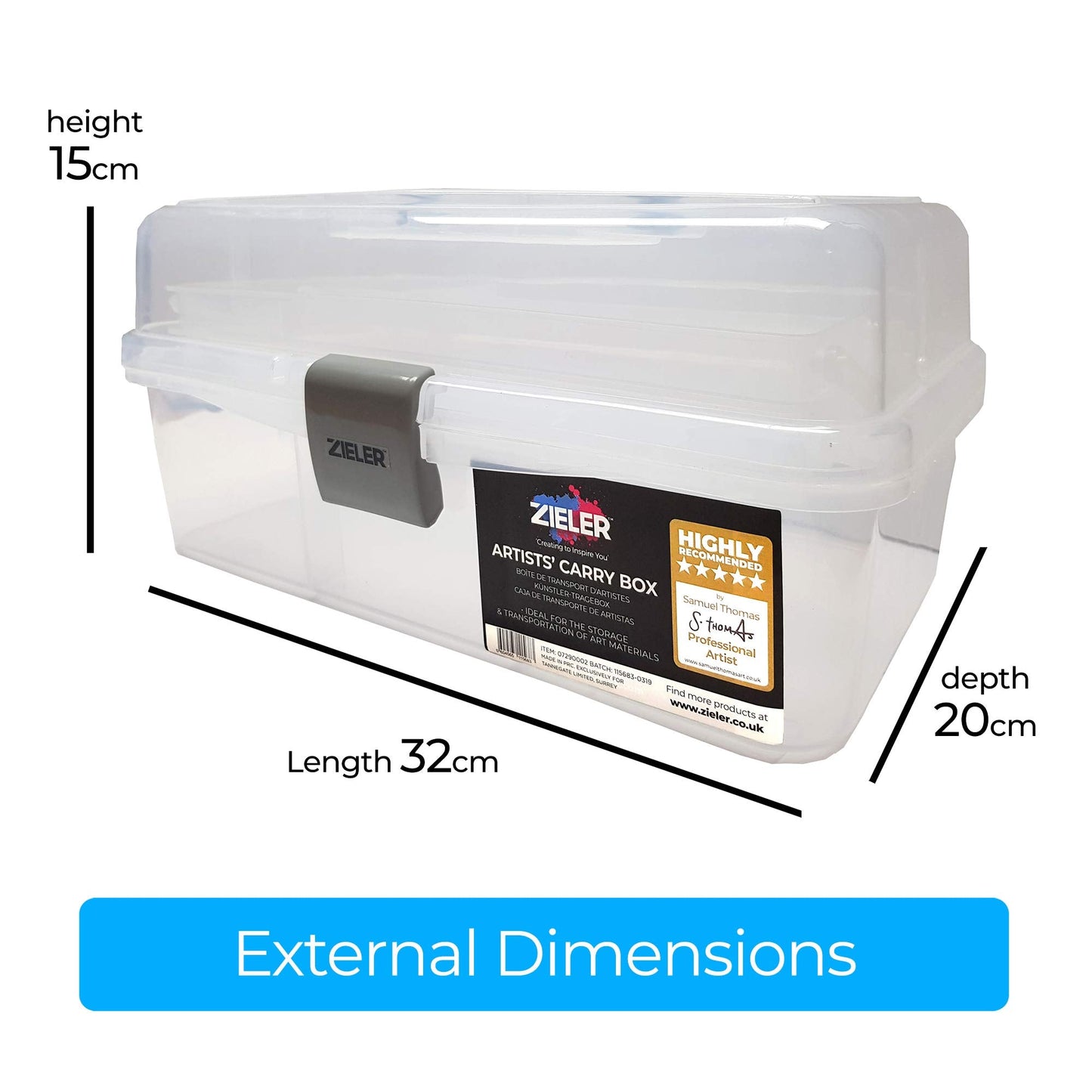 Zieler Artists Carry/Caddy Box (Translucent White) - Ideal storage for artists paintbrushes, pencils, paints, pastels plus sewing and craft accessories