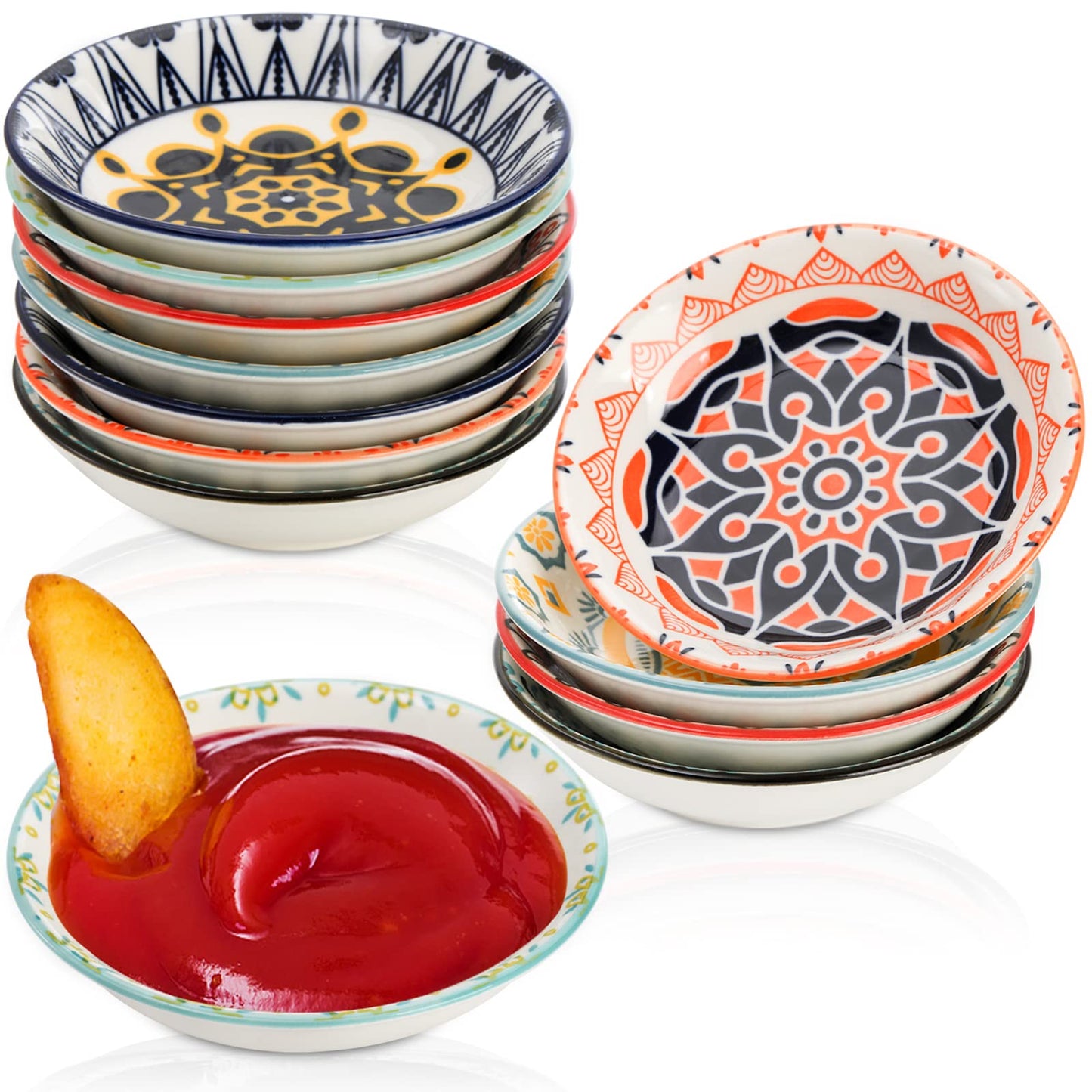 Cedilis 12 Pack Ceramic Soy Sauce Dipping Bowls, 3.5oz Pinch Bowl for Kitchen Prep, 4 Inch Small Sushi Soy Sauce Dish Plate, Colorful Condiments Bowl Dish Dip Bowls Side Dishes