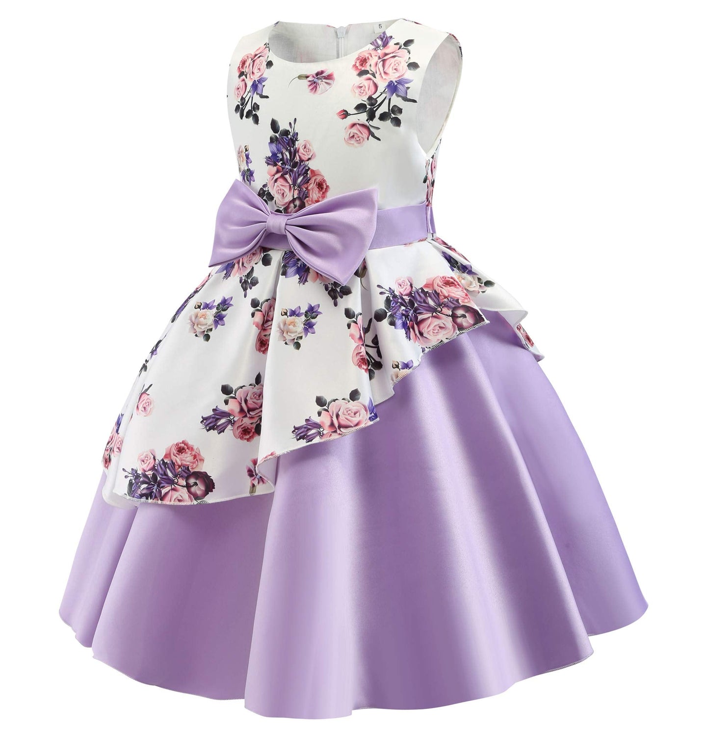 Princess Girls Floral Printting Frocks Formal Birthday Party Dresses 2018 Christmas Day Size 8T(Purple01,150)