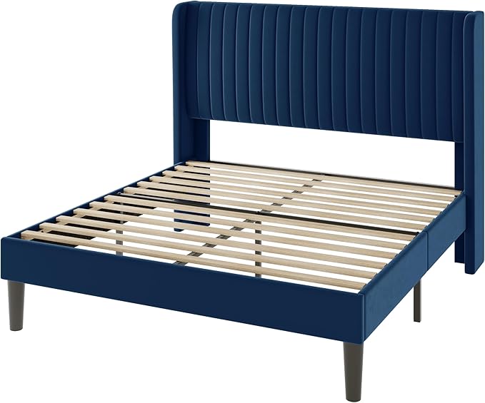 Allewie Full Size Velvet Bed Frame/Vertical Channel Tufted Wingback