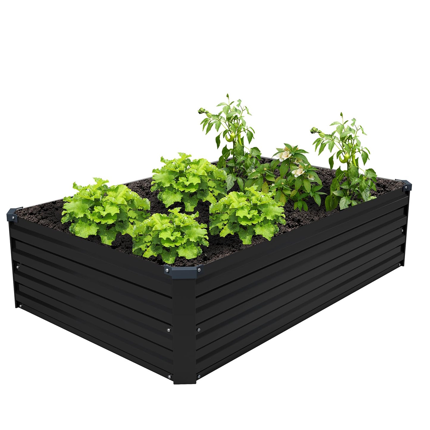 ZUNUDA 4×3×1FT(2PCS) Galvanized Raised Garden Bed Kit Metal Planter Boxes,Large Raised Garden Bed for Planting Vegetables,Flowers,Herbs -Black