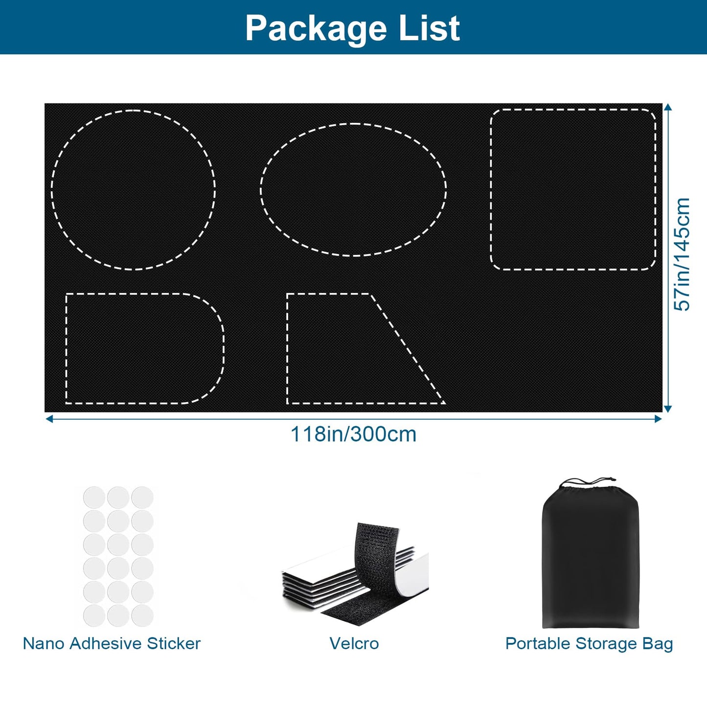 100% Blackout Curtains for Bedroom, Portable DIY Window Blinds, No Drill Window Shades & Blackout Blinds with Stickers & Tabs for Travel, Dorm Room, Media Room (118" x 57")