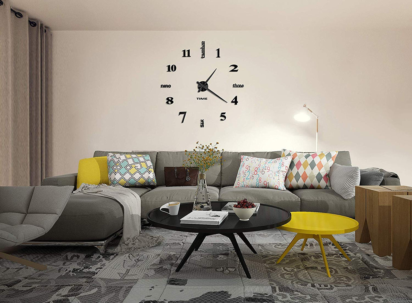 VANGOLD Large DIY Wall Clock Modern 3D Wall Clock with Mirror Numbers Stickers for Living Room Office Decorations Gift