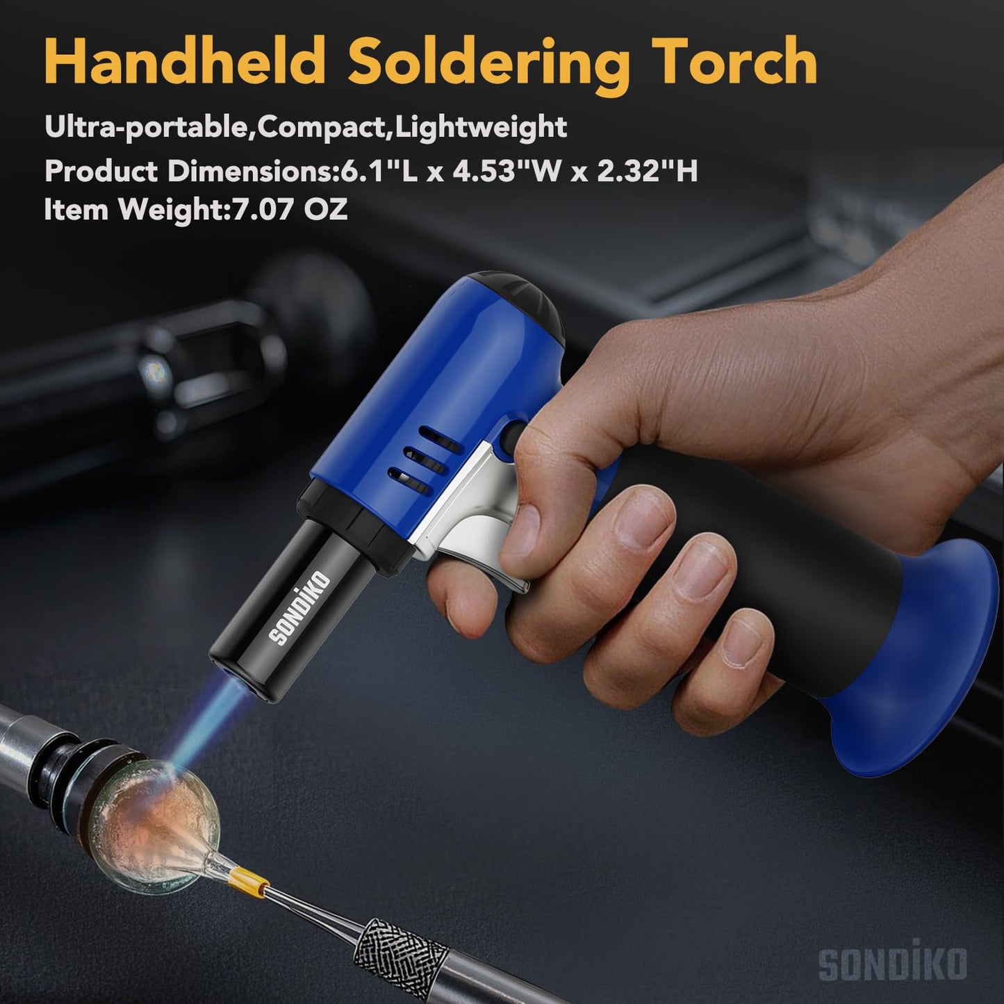 Sondiko Butane Torch with Fuel Gauge S907, Refillable Soldering Torch Lighter with Adjustable Flame for Welding, Industrial, Resin Art(Butane Gas Not Included)