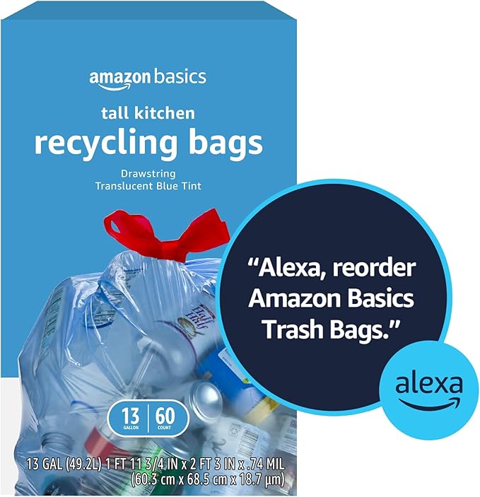 Amazon Basics Blue Recycling Trash Bags, 13 Gallon