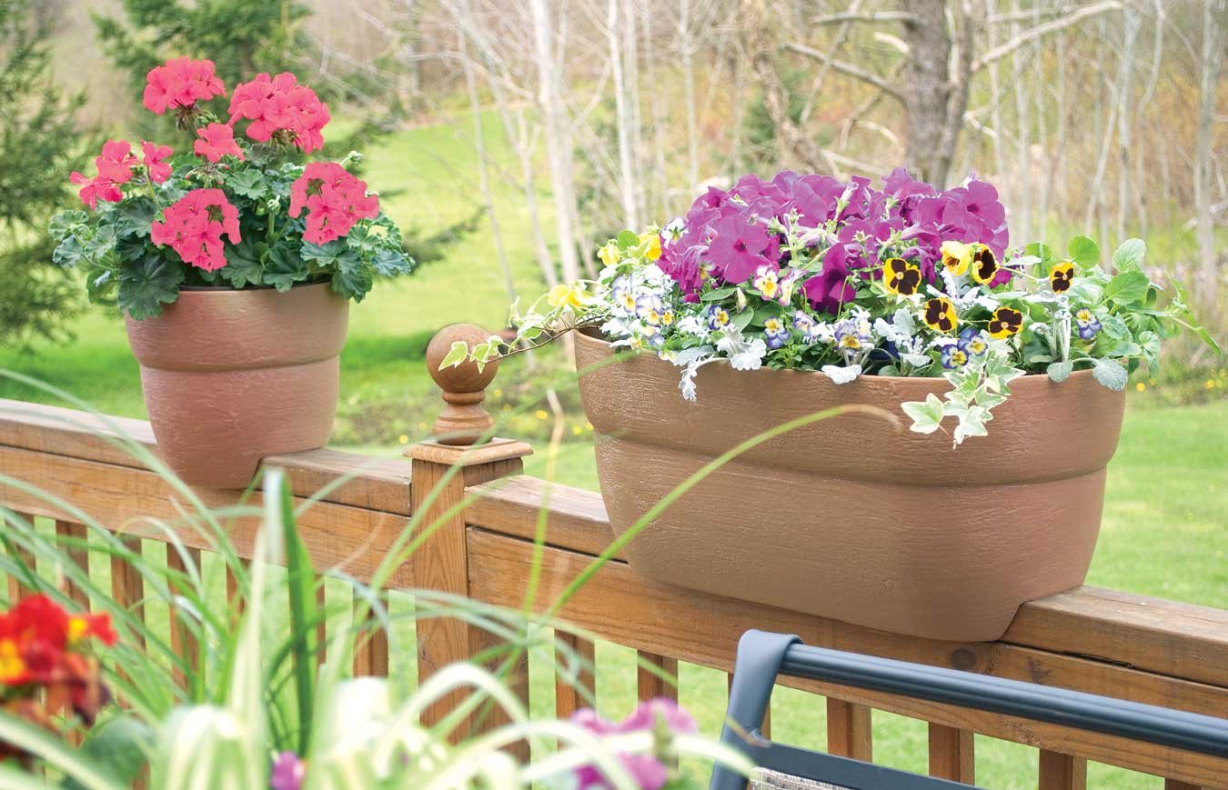 EMSCO Group Bloomers Railing Planter with Drainage Holes – 24" Weatherproof Resin Planter – Sand