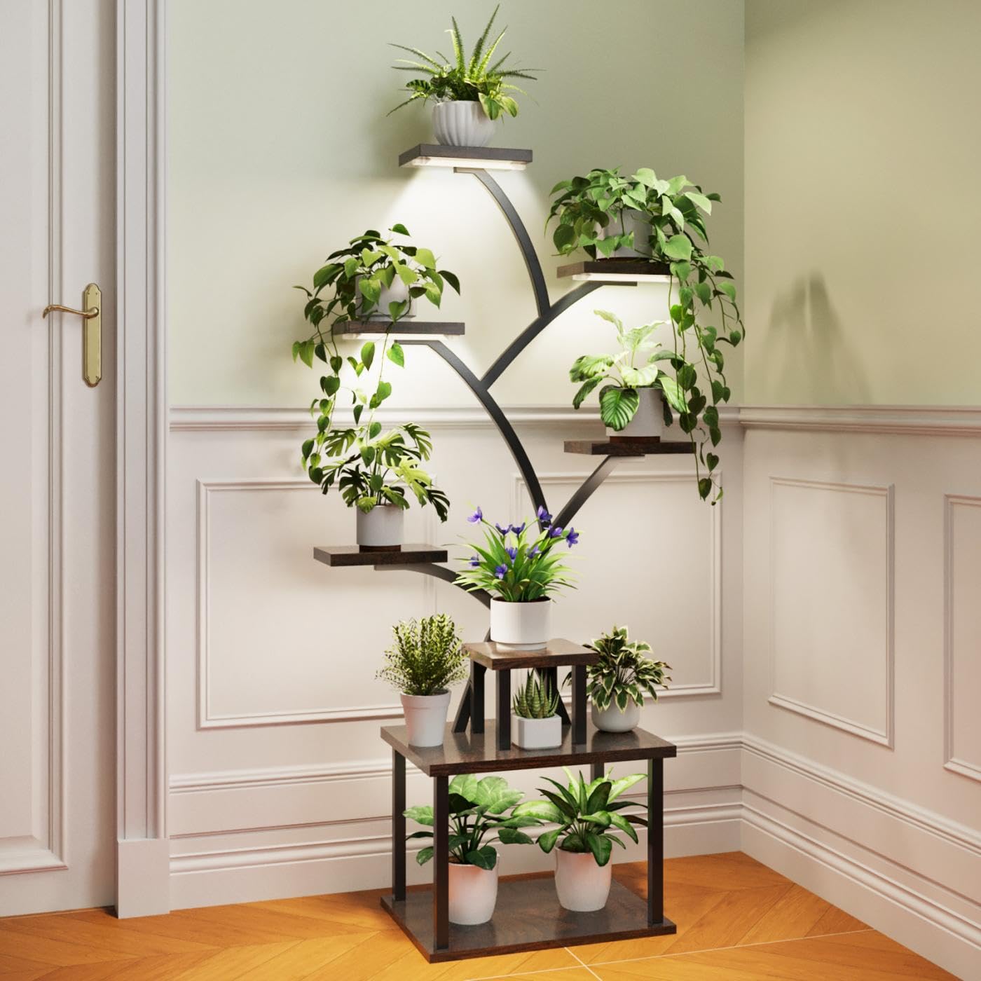 lilarofu Plant Stand Indoor with Grow Lights - 8 Tiered Tall Indoor Plant Display Shelf, 61" Corner Indoor Plants Rack, Metal Plant Flower Holder for Living Room, Patio, Balcony (Black)