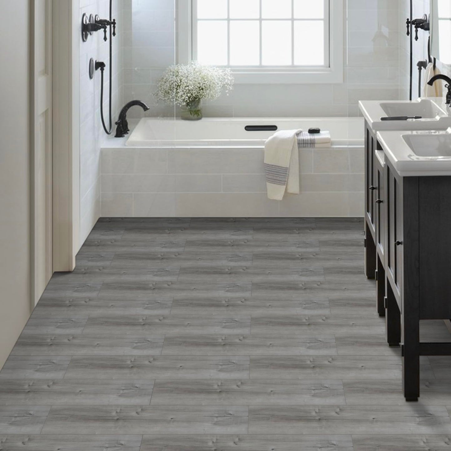 20-Pack 30 Sq.Ft Peel and Stick Floor Tile, Natural Grey Wood Grain Look, Self Adhesive and Waterproof Vinyl Flooring for Transfer Bathroom, Kitchen, Living Room, Bedroom