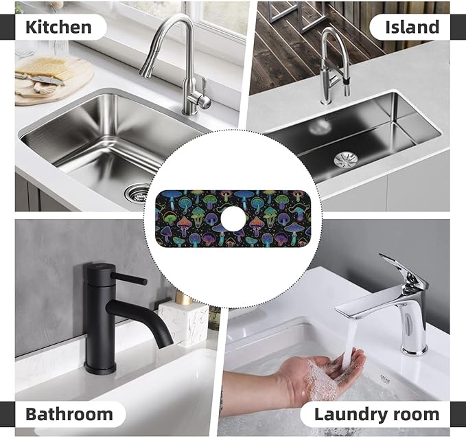Cool Mushroom Mushrooms Kitchen Sink Splash Guard Faucet Mat Super Absorbent