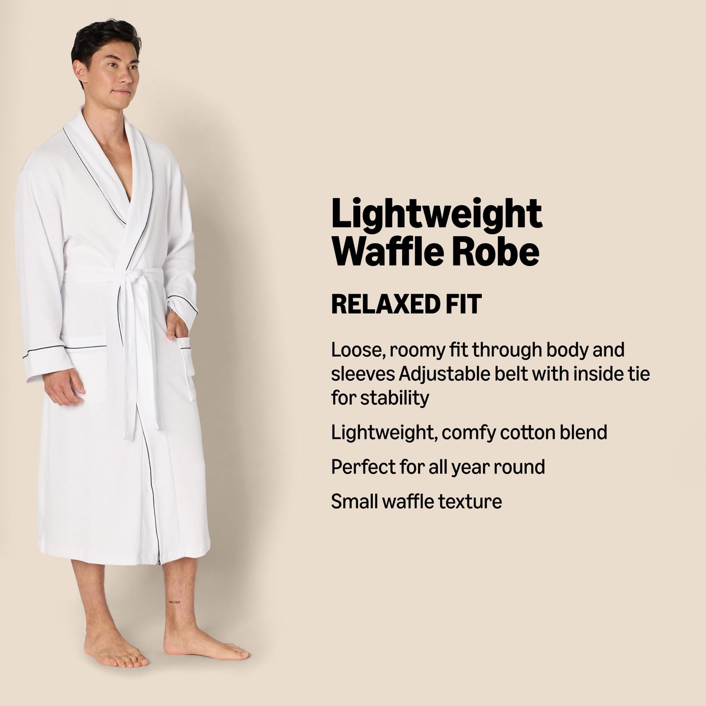 Amazon Essentials Men's Lightweight Waffle Bathrobe (Available in Big & Tall), Navy, XL-XXL
