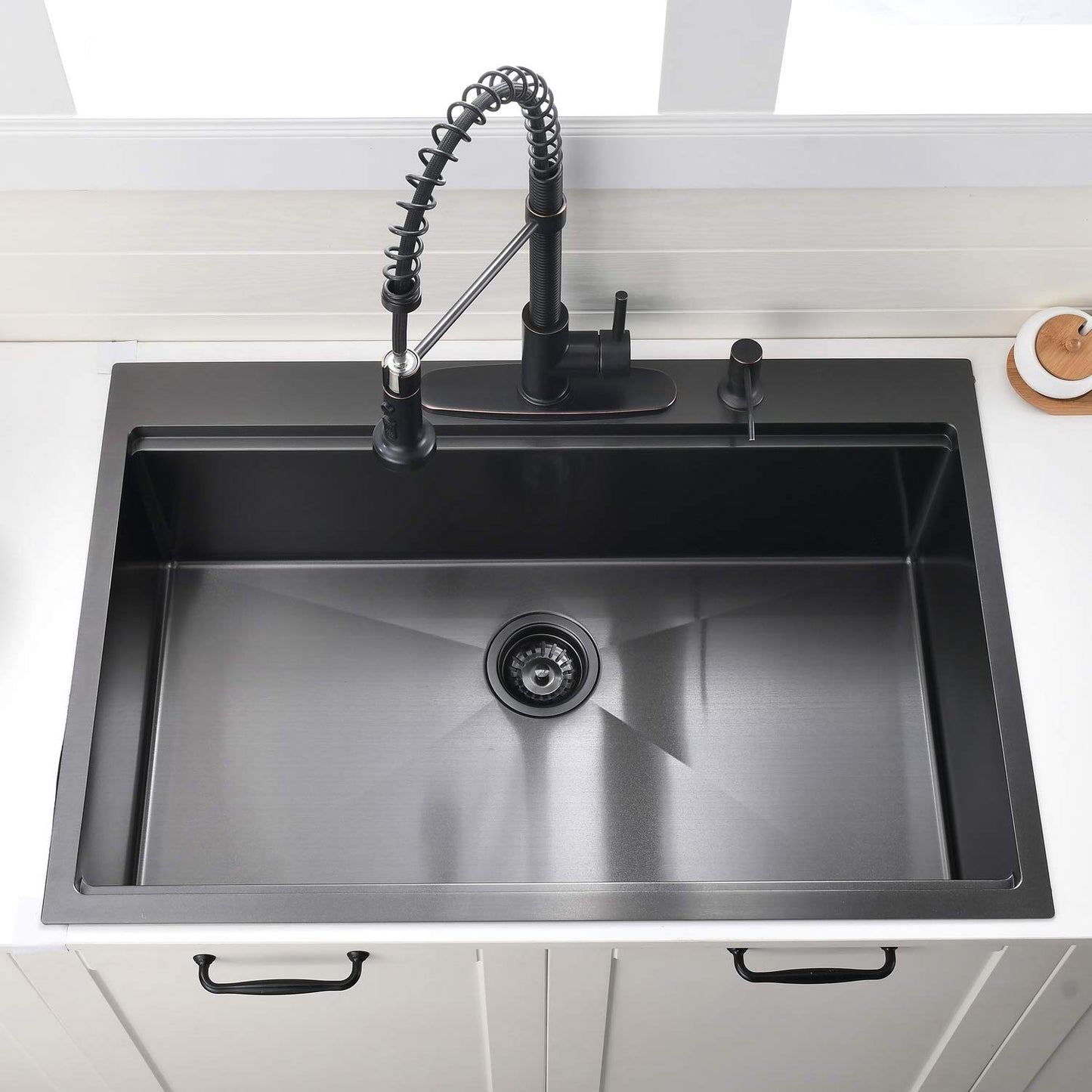 33 Inch Black Drop In Kitchen Sink Workstation - VOKIM 33x22-Inch Drop In Sink Stainless Steel Top Mount 16 Gauge Single Bowl 10'' Deep Handmade Kitchen sink with Cutting Board& Strainer