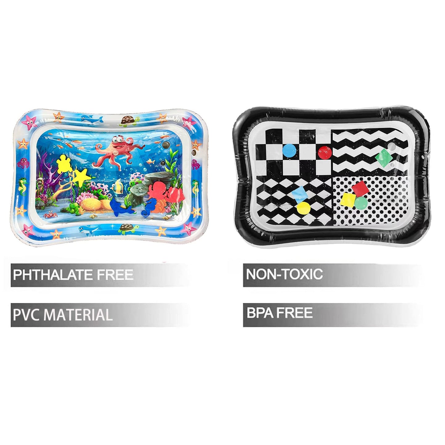PandaEar 2 Pack Tummy Time Water Mat for Babies Toddlers, Inflatable Tummy Time Pillow Toys Baby Water Play Mats for Floor, Baby Sensory Water Mat for 3 6 9 Months Girls and Boys