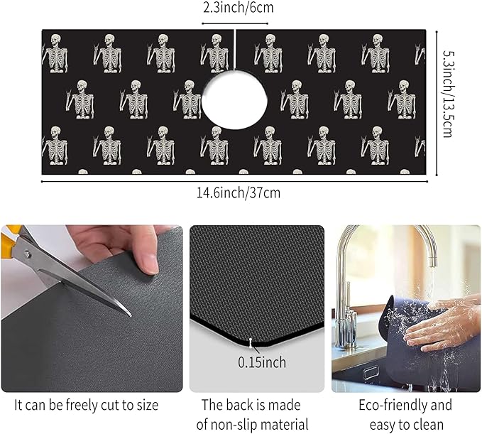 Absorbent Splash Guard Mat for Kitchen Sink, 15×5.5 Inch Cute Fast Drying Drip
