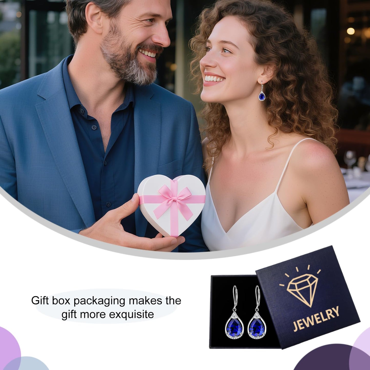Sterling Silver Birthstone Earrings AAAAA Cubic Zirconia Teardrop Dangles Jewelry Christmas Gifts for Women (September birthstone earrings-sapphire earrings)
