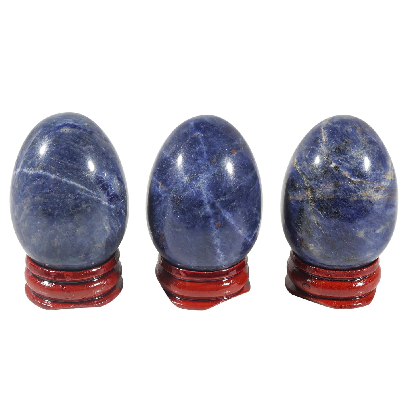 Casaper 2" Natural Sodalite Egg with Wood Stand for Home Decoration, Polished Crystal Pocket Palm Sphere Fengshui Figurines Healing Reiki