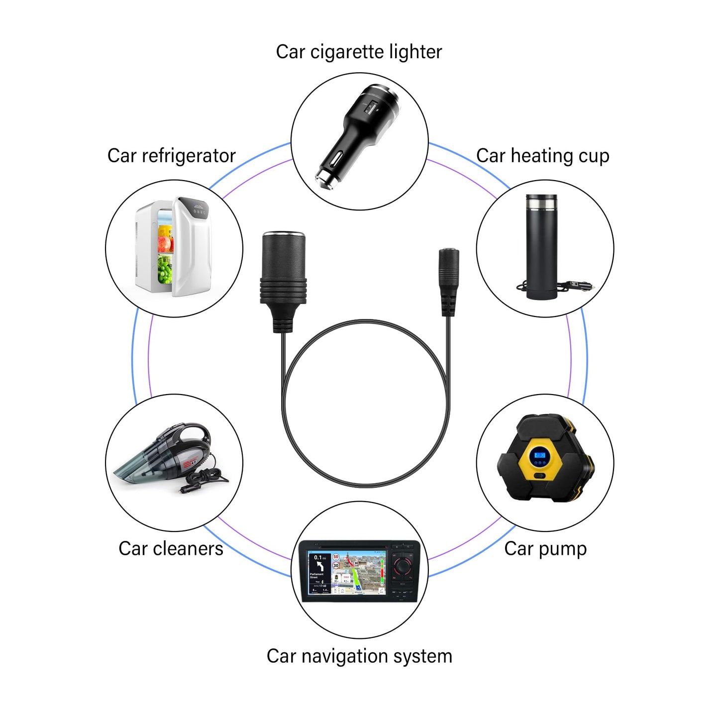 GINTOOYUN Cigarette Lighter Power Supply Cable,12V Car Cigarette Lighter Female to DC 5.5mm x 2.1mm Female Plug Adapter for Car Charger,Car Refrigerator,Car Vacuum Cleaner etc(1ft 30cm)