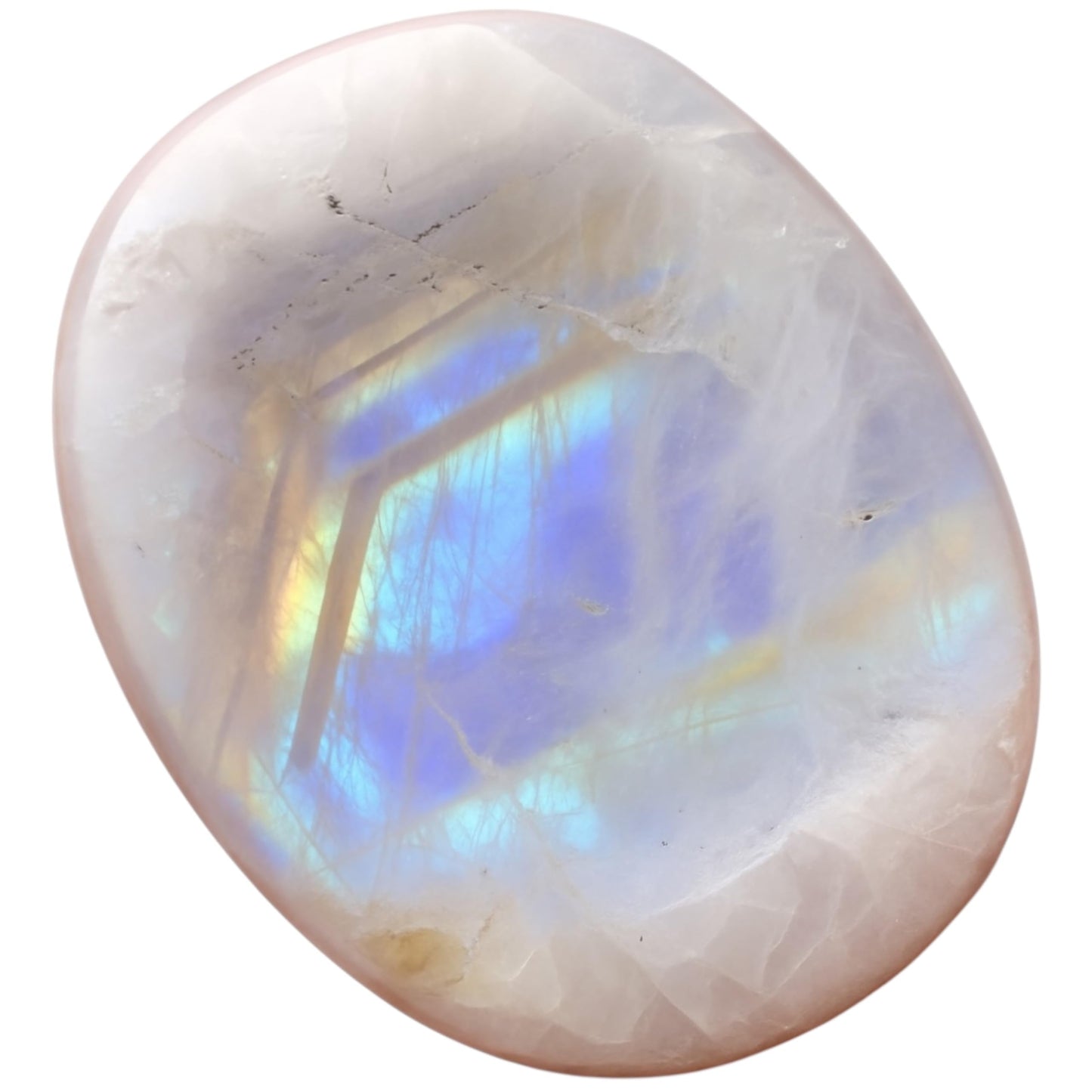 Natural Polished Thumb Palm Crystal for Meditation, Rainbow Moonstone Worry Stone for Stress Relief, Anxiety Support & Pocket Reiki Healing