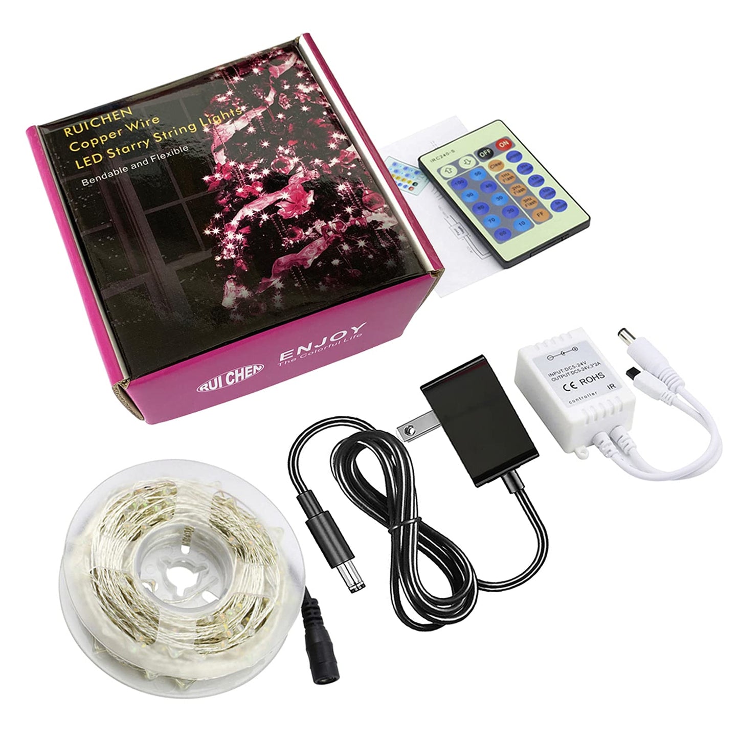 RUICHEN Dimmable Purple Fairy Lights Plug in, 33 Ft 100 LED Twinkle String Lights with Remote, Waterproof Silver Wire Lights for Christmas Halloween Party Bedroom Patio Garden