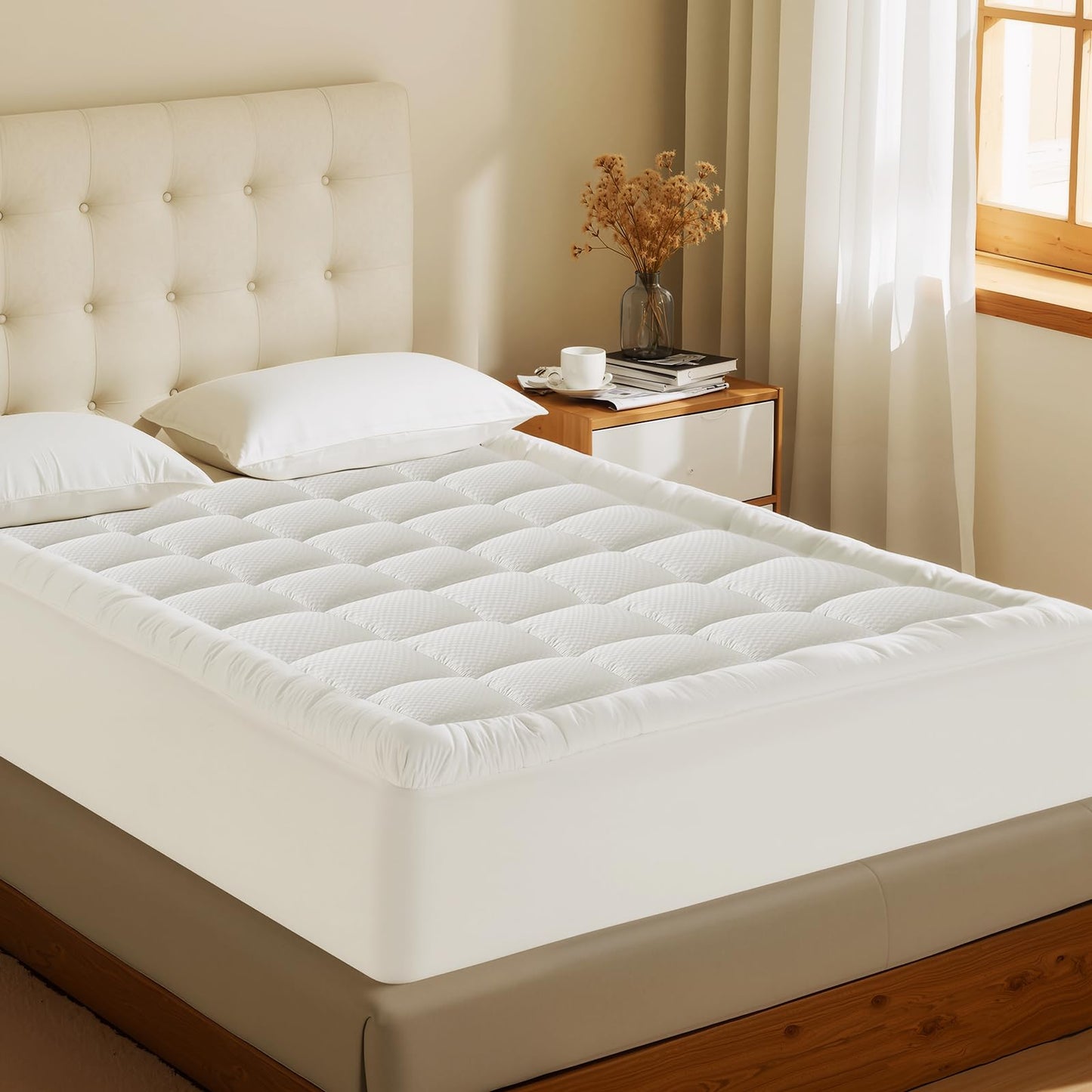 MATBEBY Full Size Mattress Pad - Cooling Breathable Mattress Topper, Quilted Fitted Mattress Protector, Pillow Top Mattress Cover with 8-21" Deep Pocket, Soft, Machine Washable, White, 54x75 Inches