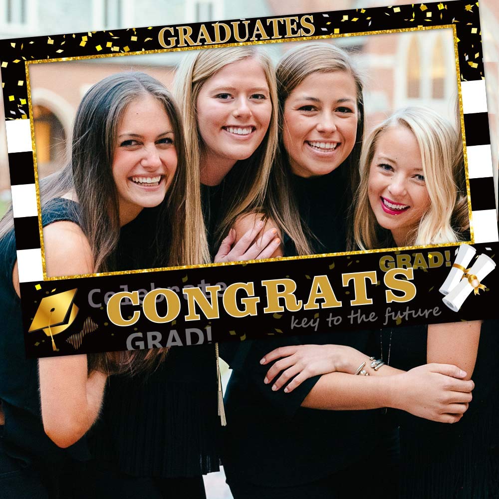 2025 Graduation Photo Props Frame Black and Gold Large Size High School College Graduation Selfie Favors Decorations