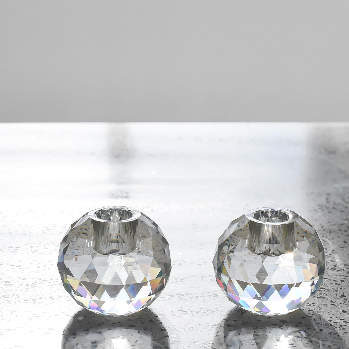 Marvala Candle Holders for Taper Holder Set of 2, Crystal Ball Decor for Dining Coffee Table Centerpiece, Wedding Decorations (Transparent)