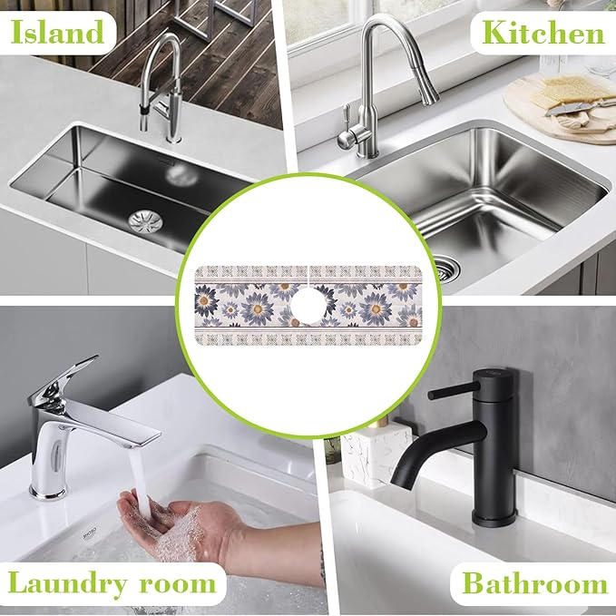 Sink Faucet Absorbing Mat Vintage Embroidery Flowers Sink Splash Guard Drying