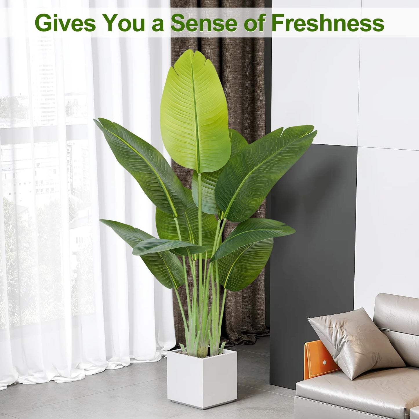 Keeplush Lifelike Bird of Paradise Artificial Plant 4ft Faux Banana Leaf Tree with 9 Trunks for Home Decor - Perfect Indoor Silk Floor Plant for Living Room, Office, and Bedroom Ambiance Enhancement