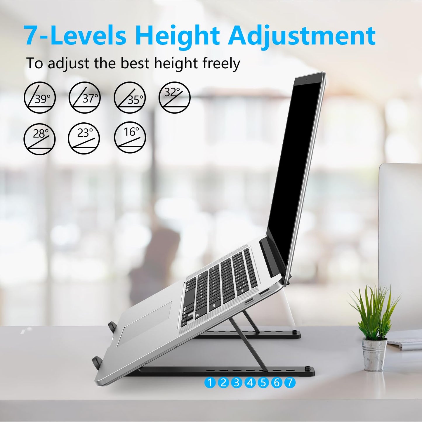 Gogoonike Adjustable Laptop Stand, Portable Laptop Riser for Desk, ABS+Silicone Foldable Ventilated Cooling Notebook Holder Stand for 10-15.6” Laptops,Tablets