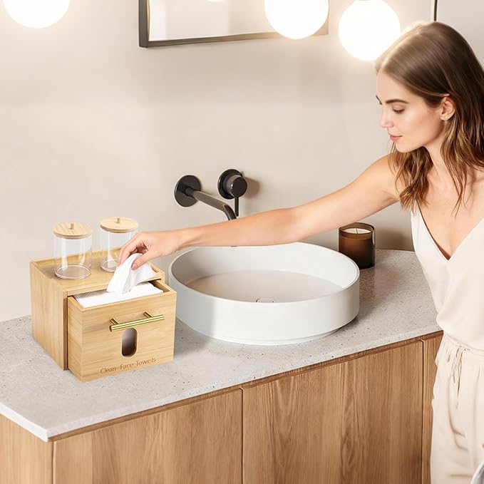Disposable Face Towel Holder Bamboo Storage Box