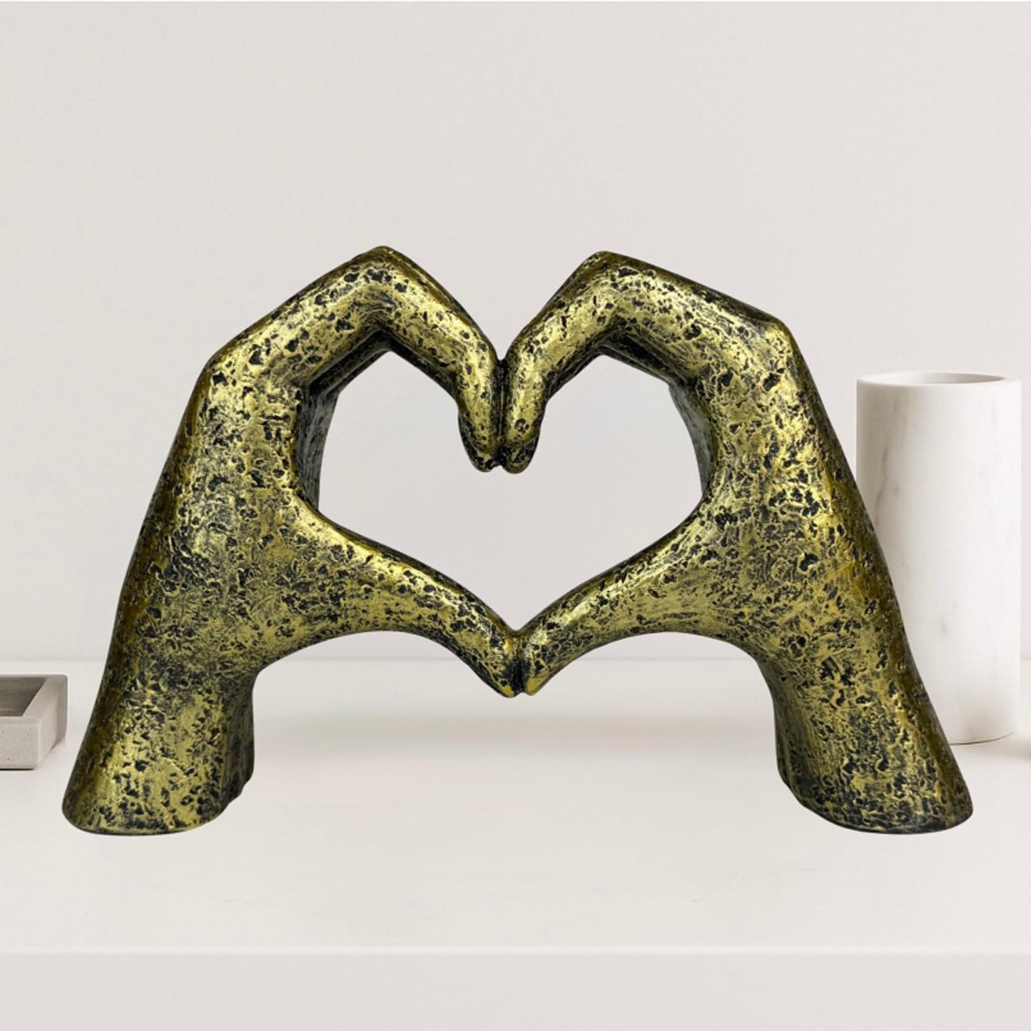 Top Brass Large Rustic Heart Hands Sculpture, 9 3/4” Resin Love Statue – Romantic Decor Accent for Shelf or Mantel – Perfect for Wedding, Valentine's Day or Anniversary (Weathered Bronze)