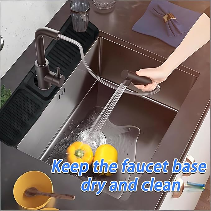 24 Inch Black Durable Faucet Mat, Silicone Kitchen Sink Splash Guard Behind