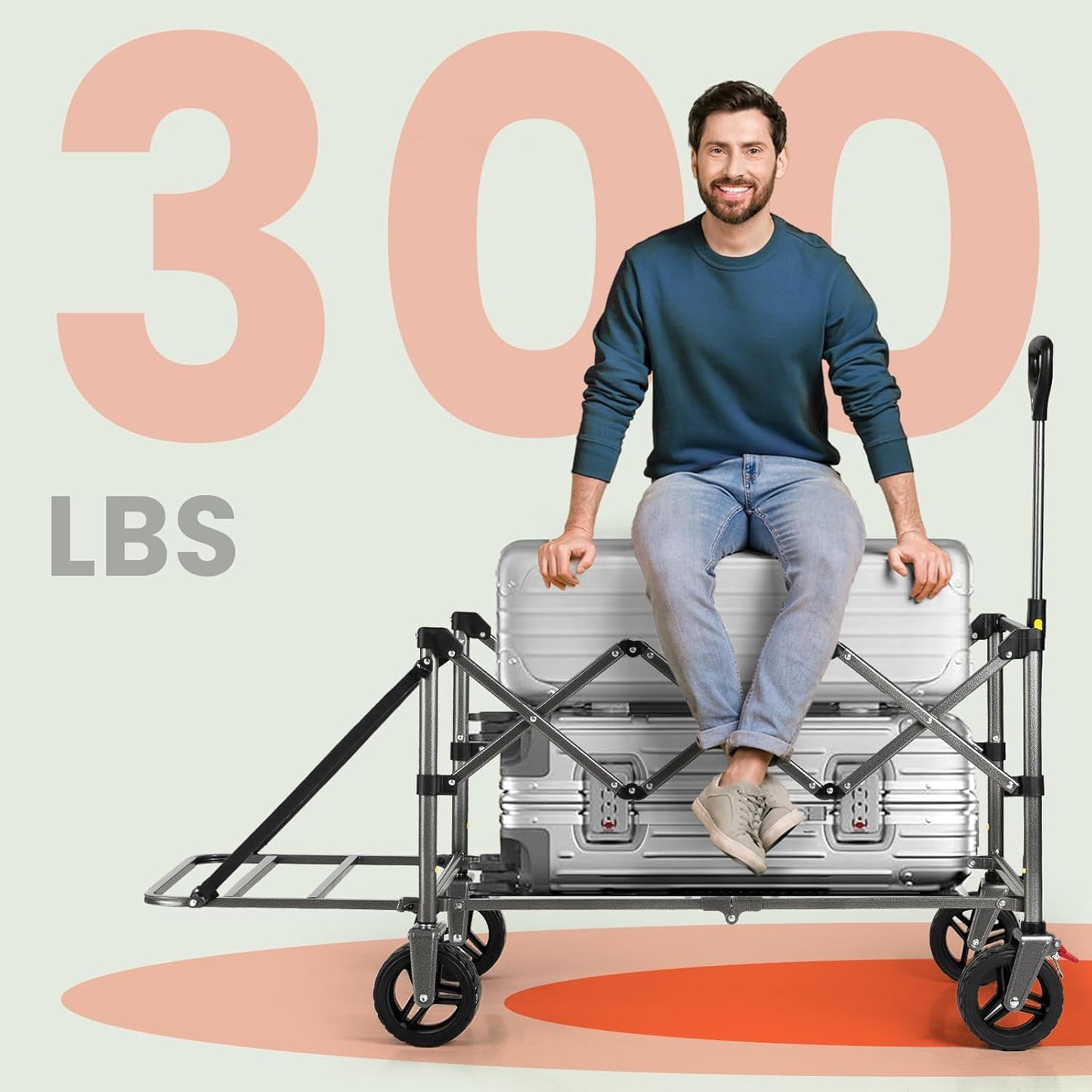 Overmont 300L Folding Festival Trolley Cart - All-terrain Extra Wide Wheels and Brake - Heavy Duty Cart Load up 150KG - with Adjustable Handle & Cover Bag - Wagon for Beach Camping Garden, Black