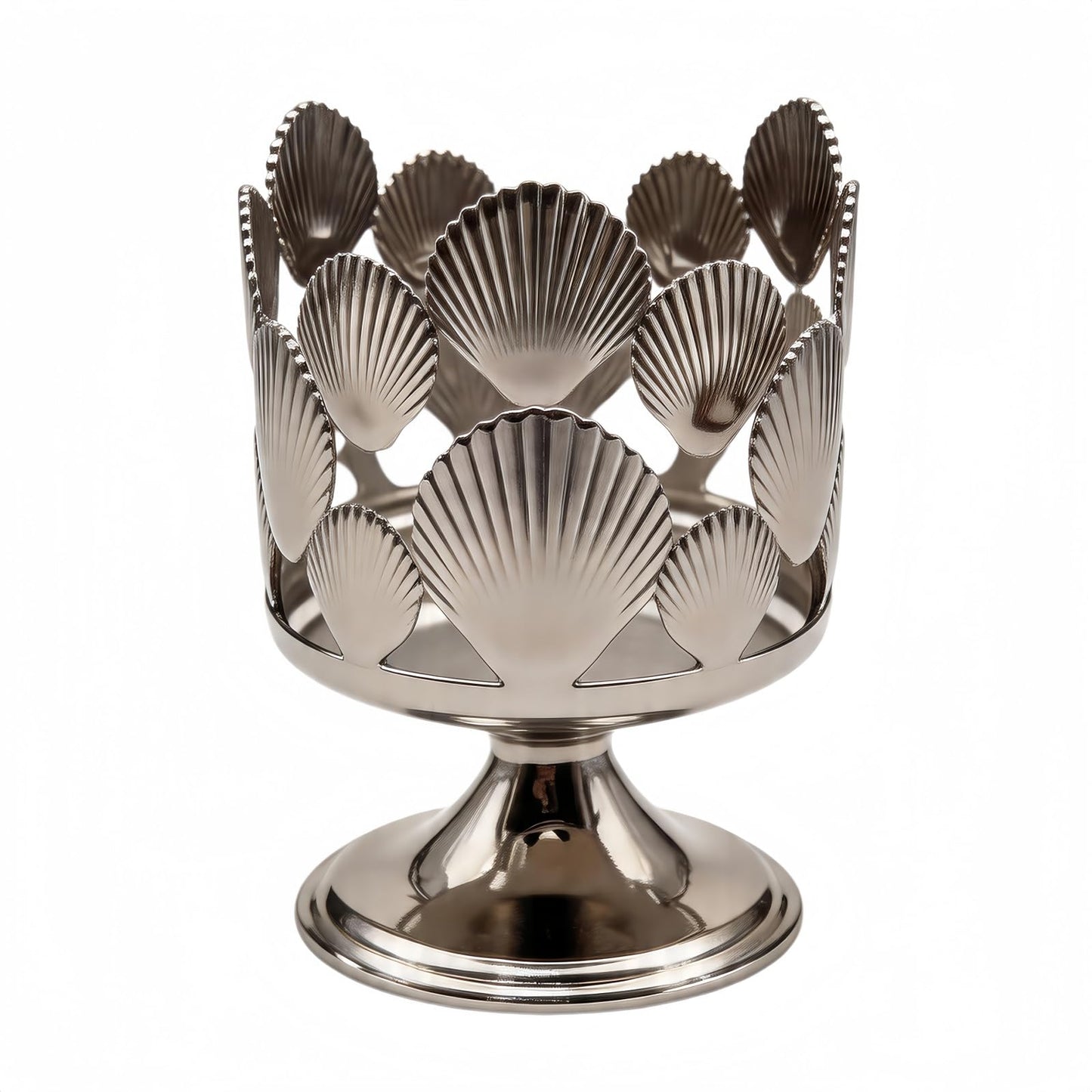 Silver Shell Pattern 3 Wick Candle Holder, Fits 4 Inch Diameter Jar Candles, 4.3" D x 5.9" H Decorative Candle Stand for Home, Living Room, Bedroom, Office & Gifting