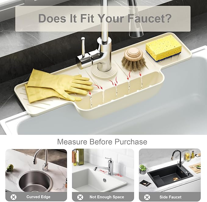 Silicone Faucet Mat with Sponge Holder, Sink Splash Guard, Faucet Draining Mat