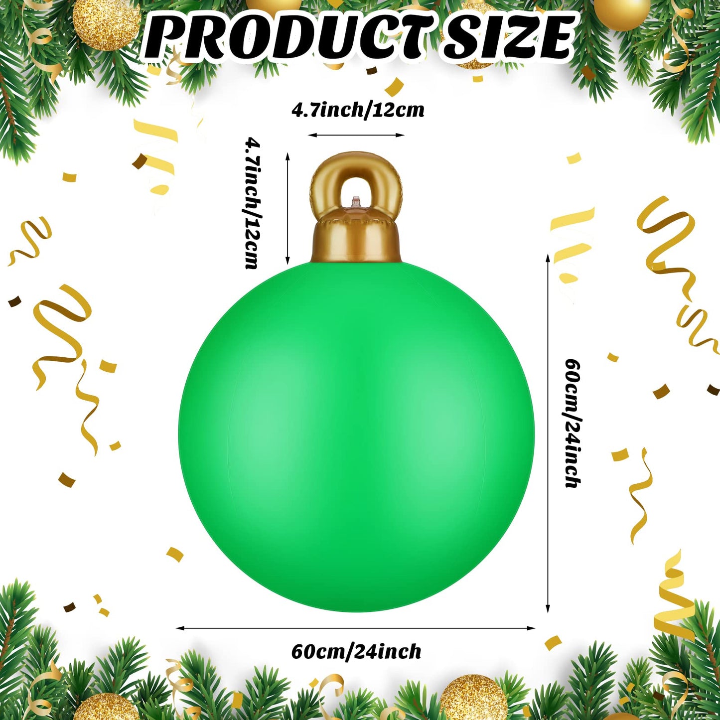 2 Pieces 32 Inch Giant PVC Inflatable Christmas Decorated Ball Ornaments Outdoor Large Xmas Blow Ball Decorations for Christmas Themed Party Ornaments(Solid,Red Green)