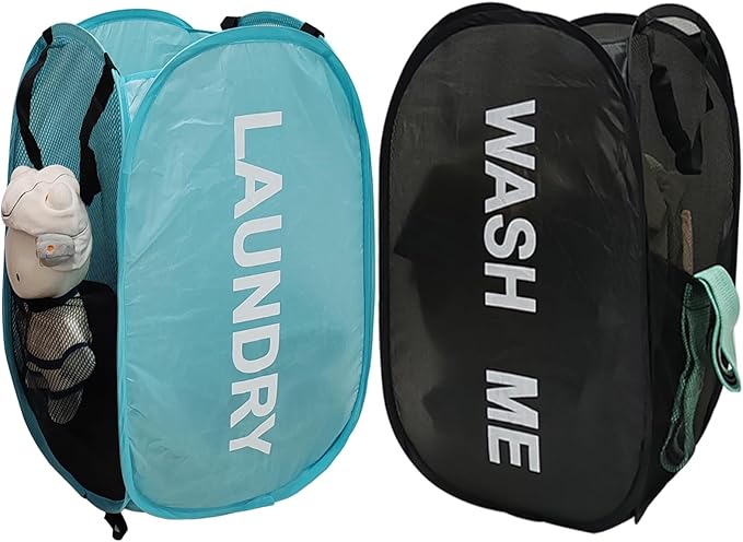 2Pack Mesh Pop Up Laundry Hamper, Foldable Laundry Basket