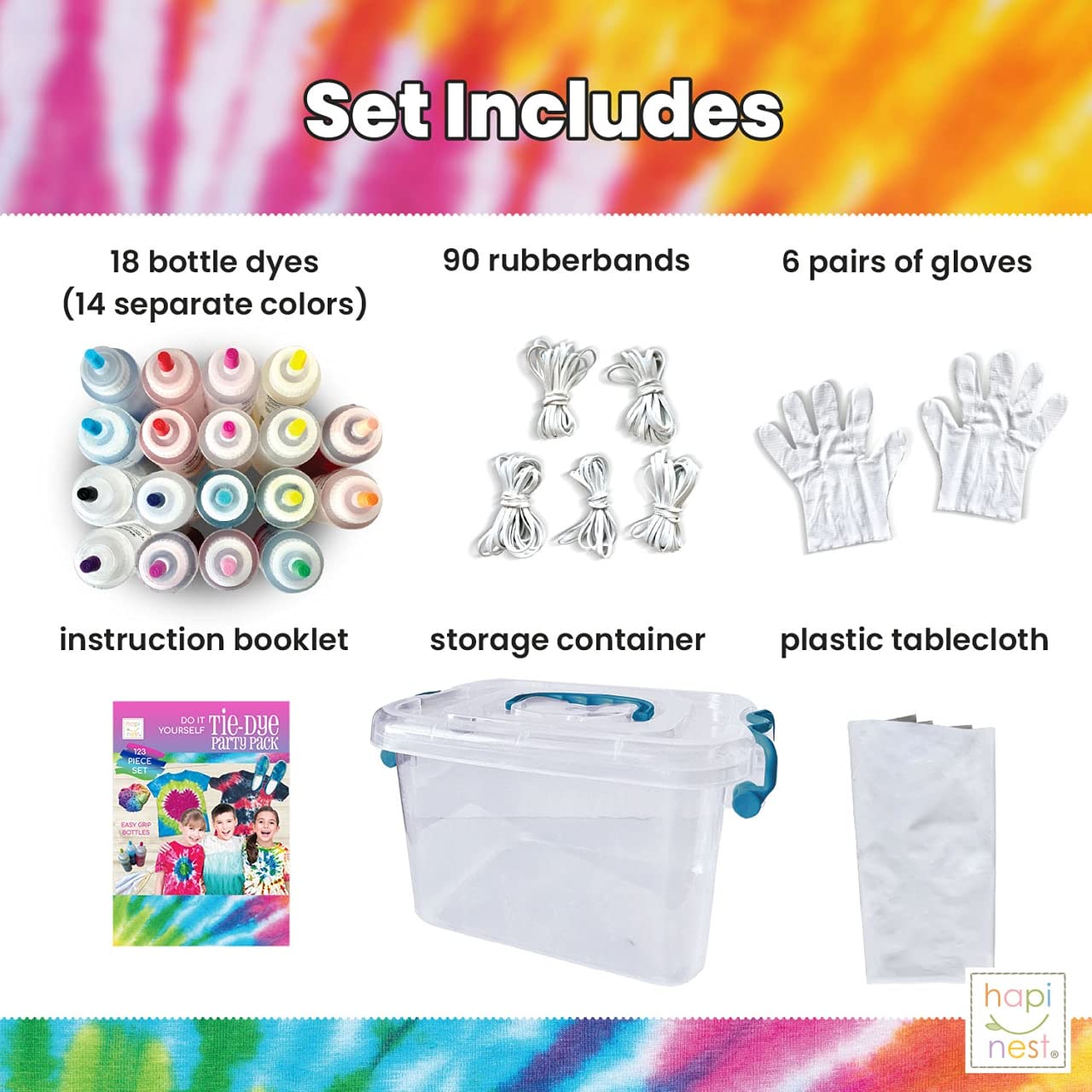 Hapinest Tie Dye Party Kit Arts and Crafts Gifts for Kids Girls and Boys Group Activities for Teens Ages 8 9 10 11 12 13 Years and Up - 18 Pre-Filled Bottles with 14 Vibrant Colors