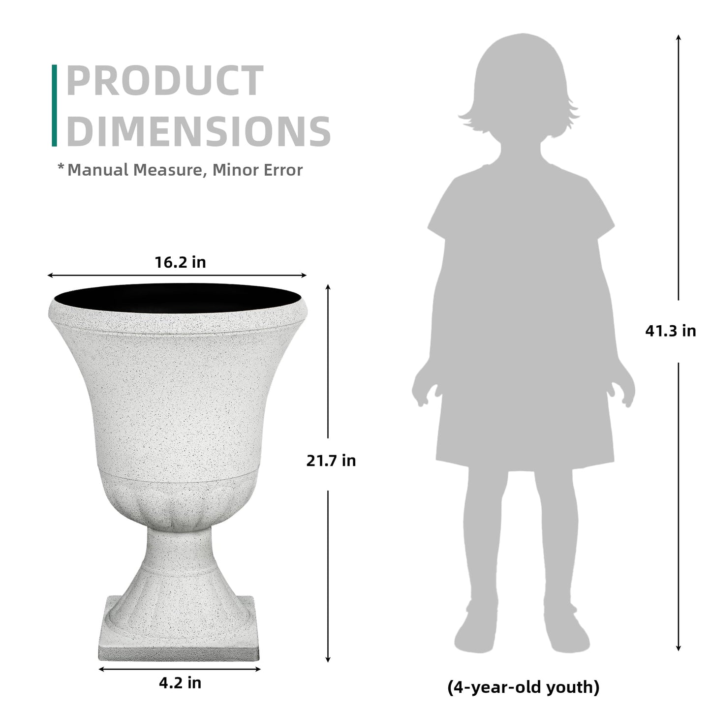 Autodaya 22" Urn Planters Outdoor Planter for Plants Set of 2 Timeless Plastic Large Flower Pot with Drainage Hole Terrazzo White Garden Pots for Porch, Patio Christmas Decor