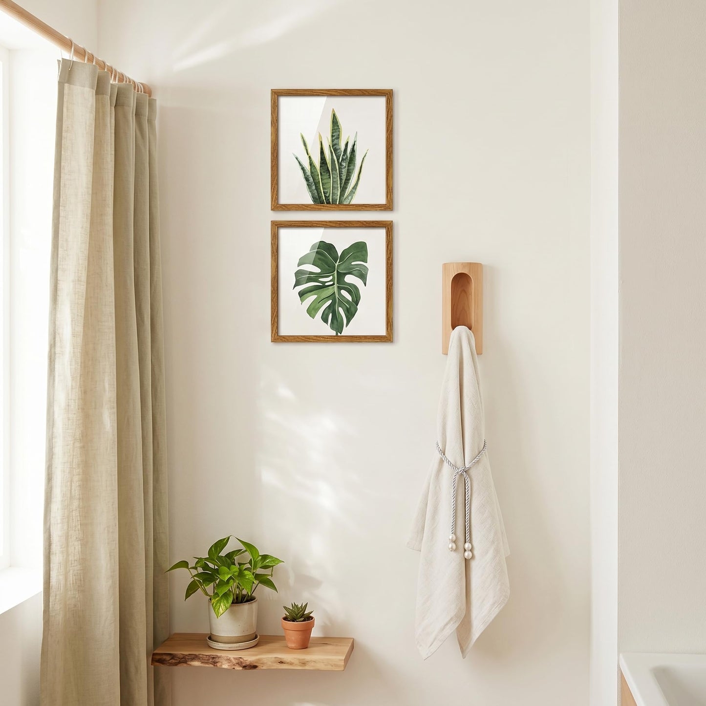 ArtbyHannah Framed Bathroom Wall Art Decor, 10x10 Inch 4 Pack Botanical Gallery Wall Frame Set Modern Farmhouse Sage Green Prints Artwork for Spa, Restroom, Bedroom, Office Decoration (Walnut)