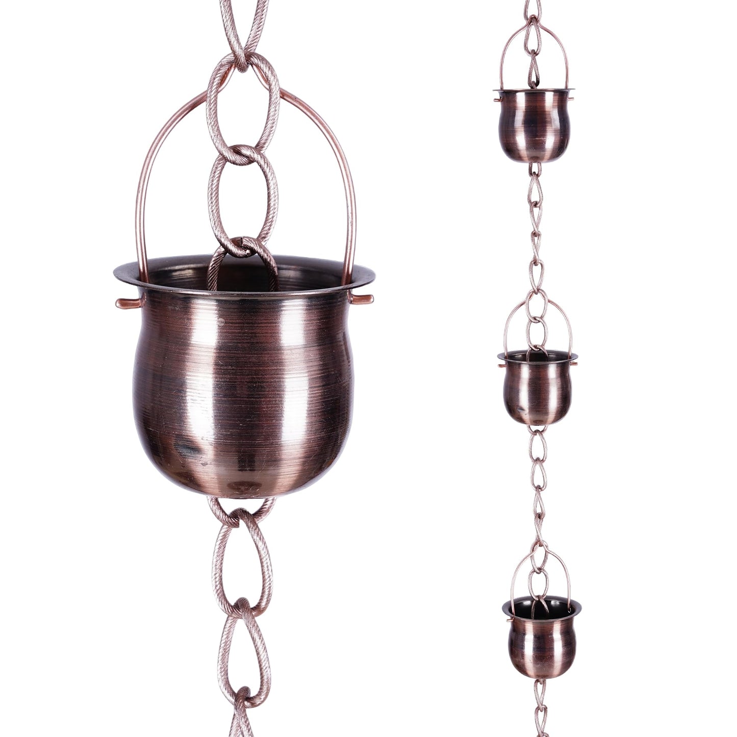 TZSSP 7.9FT Rain Chain for Gutters Downspouts, Heavy Duty Weatherproof Metal Rain Catcher, 11 Pot Cups Decorative Functional Outdoor Replacement