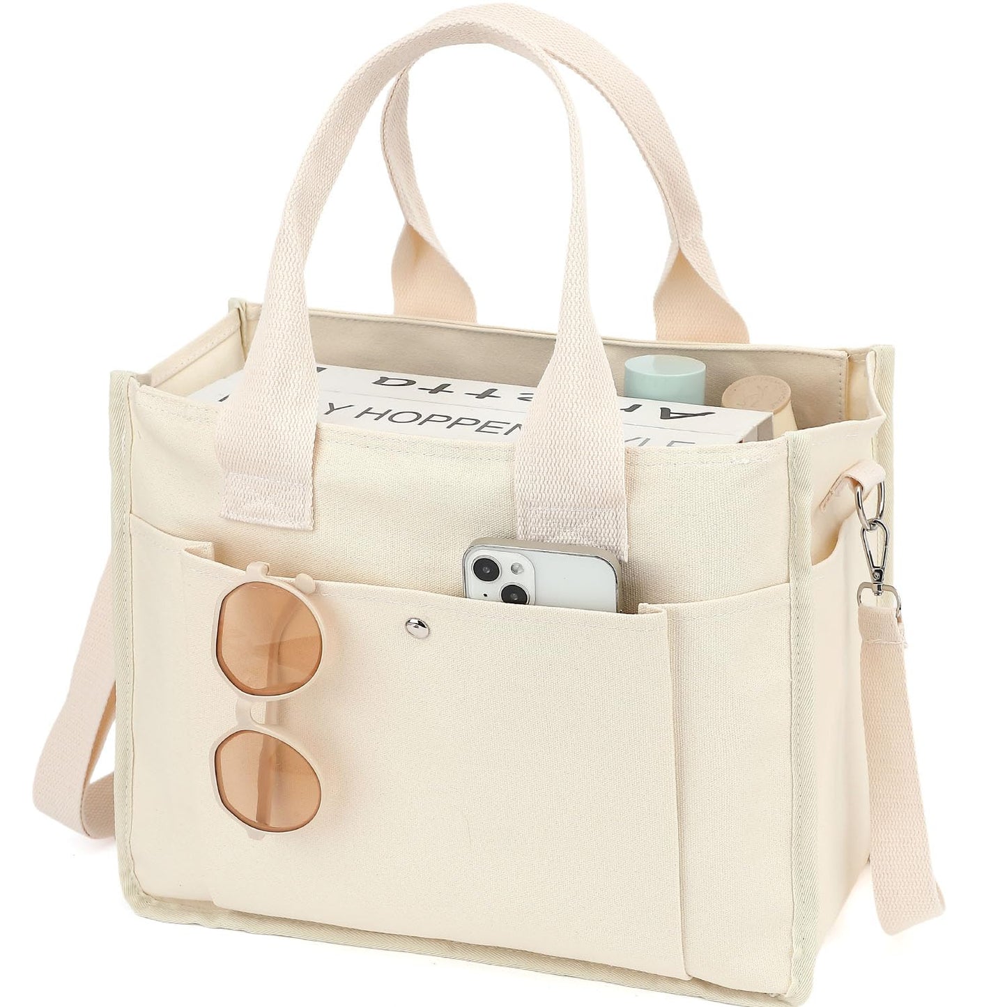Fammart Large Canvas Tote Bag for Women with Zipper & Compartments, Crossbody Laptop Bags for Work College Travel