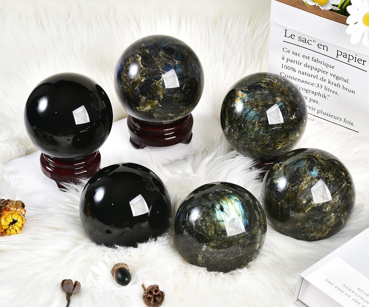 MOGEMT Large Black Obsidian Crystal Ball with Stand Healing Crystals Sphere for Meditation, Divination, Witchcraft 110-120mm/4.3-4.7"