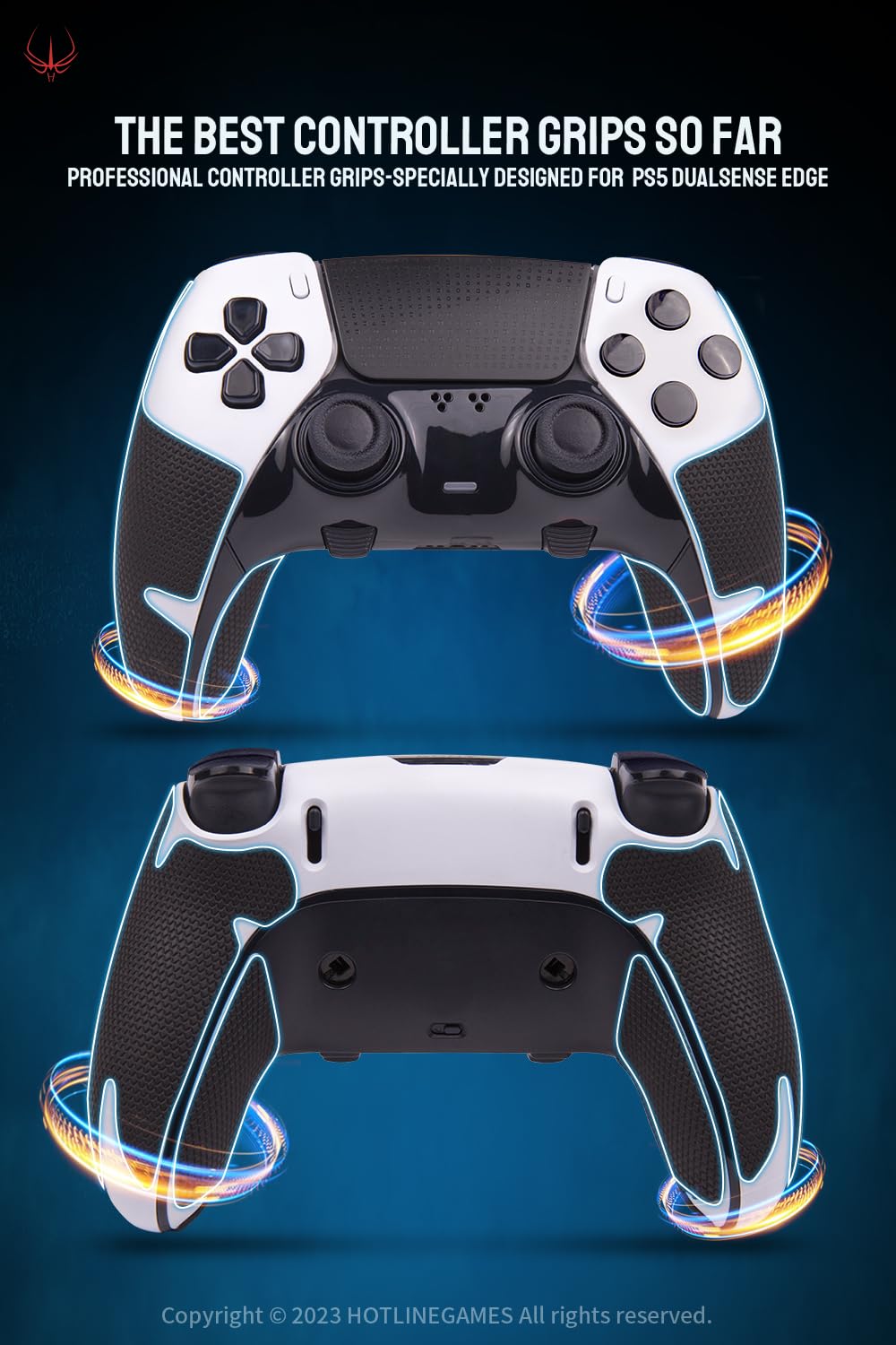 HOTLINEGAMES Controller Grips Compatible with PS5 Dualsense Edge, PlayStation 5 Controller Accessories, Skin Kit, Anti-Slip Grip Tape, Sweat-Absorbent, Easy to Apply (Handle Grips)
