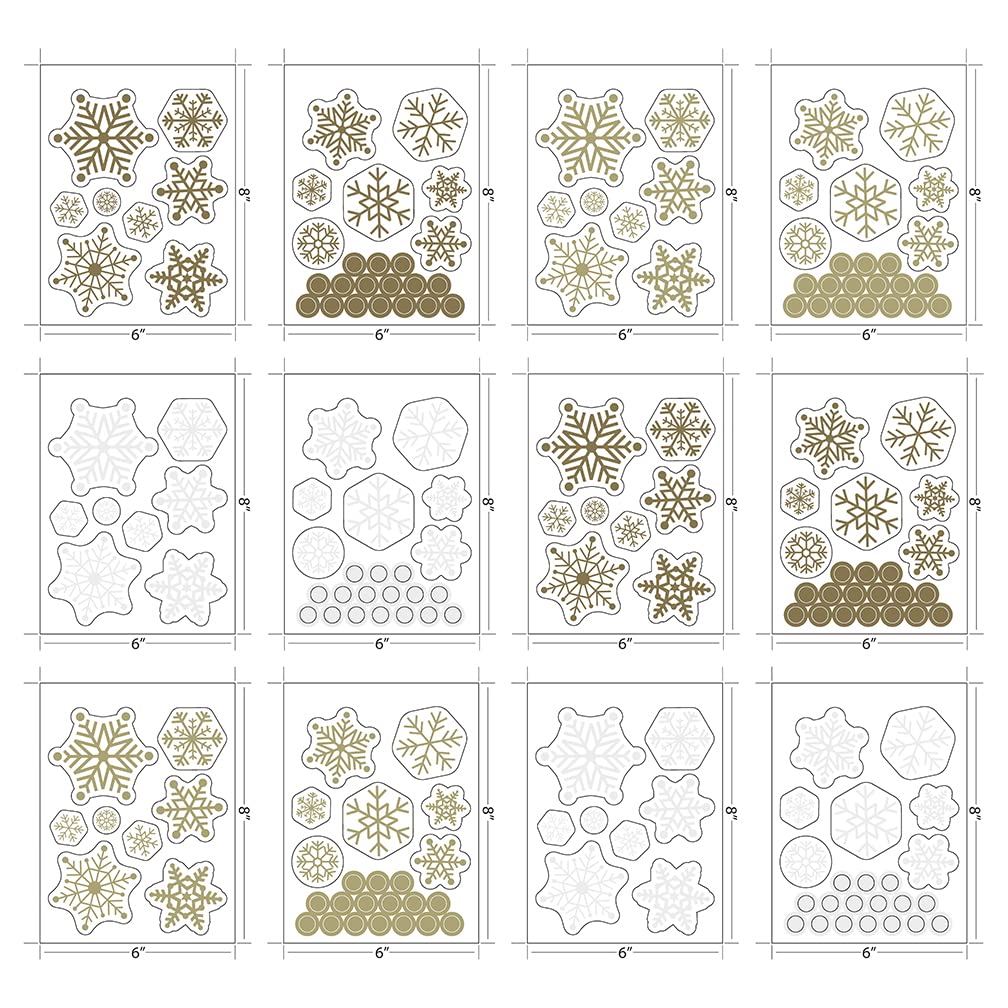 Paper Riot Co. Christmas Wall Stickers Gold Snowflakes Removable Adhesive Home Decor Decals 186 Count